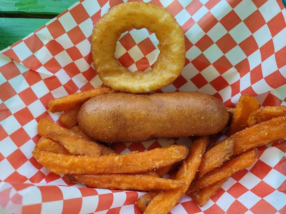 Sweet Potato Fries Corn Dog and Onion Ring